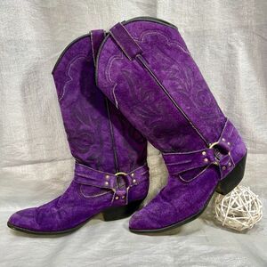 Vintage CLICKS Purple Rain Suede Leather Cowgirl Western Boots Size 8.0M